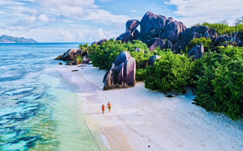 Fugleperspektiv over Anse Source d’Argent, La Digue