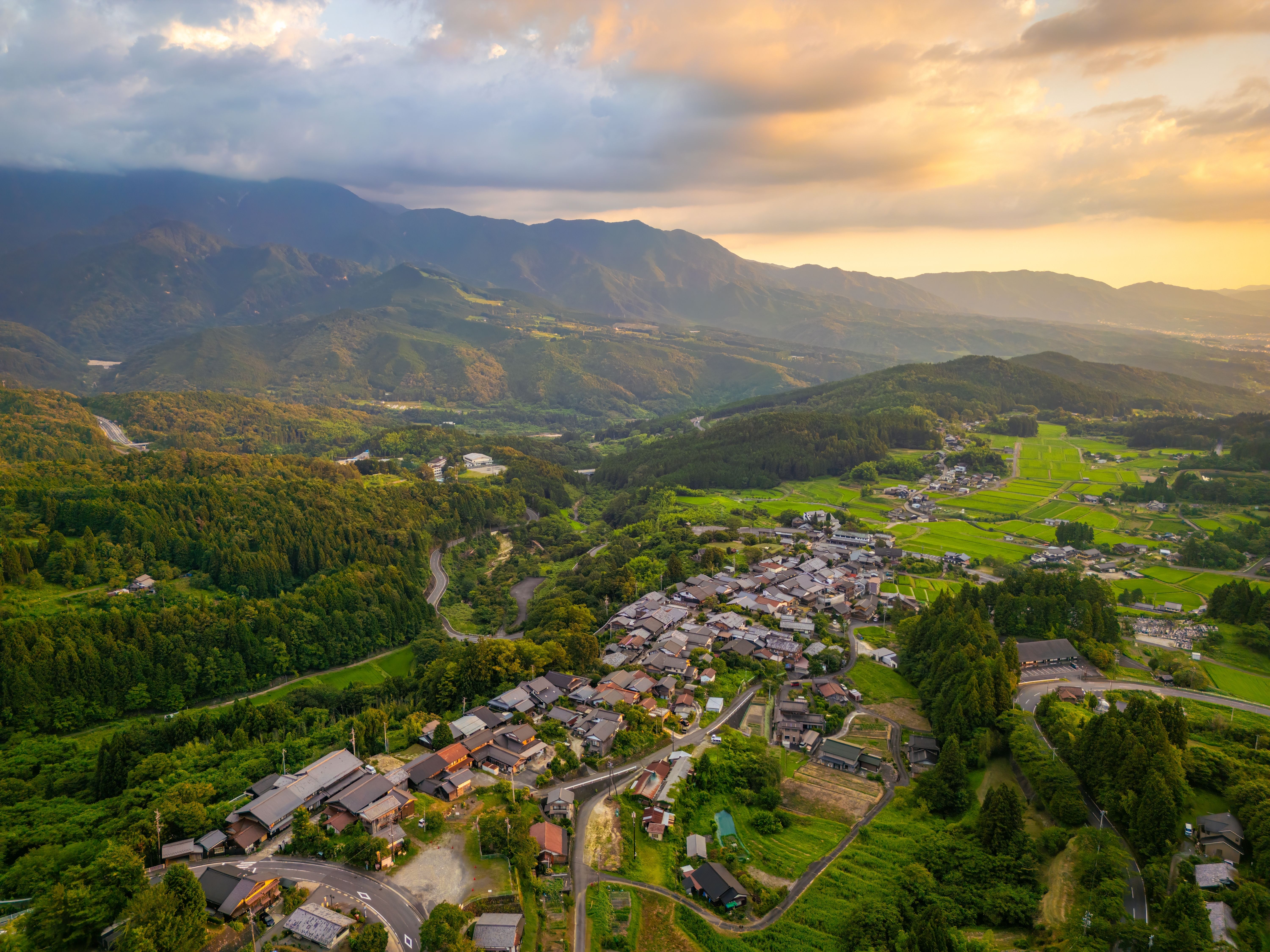 Magome i Kiso-dalen om sommeren langs Nakasendo Trail, Japan.