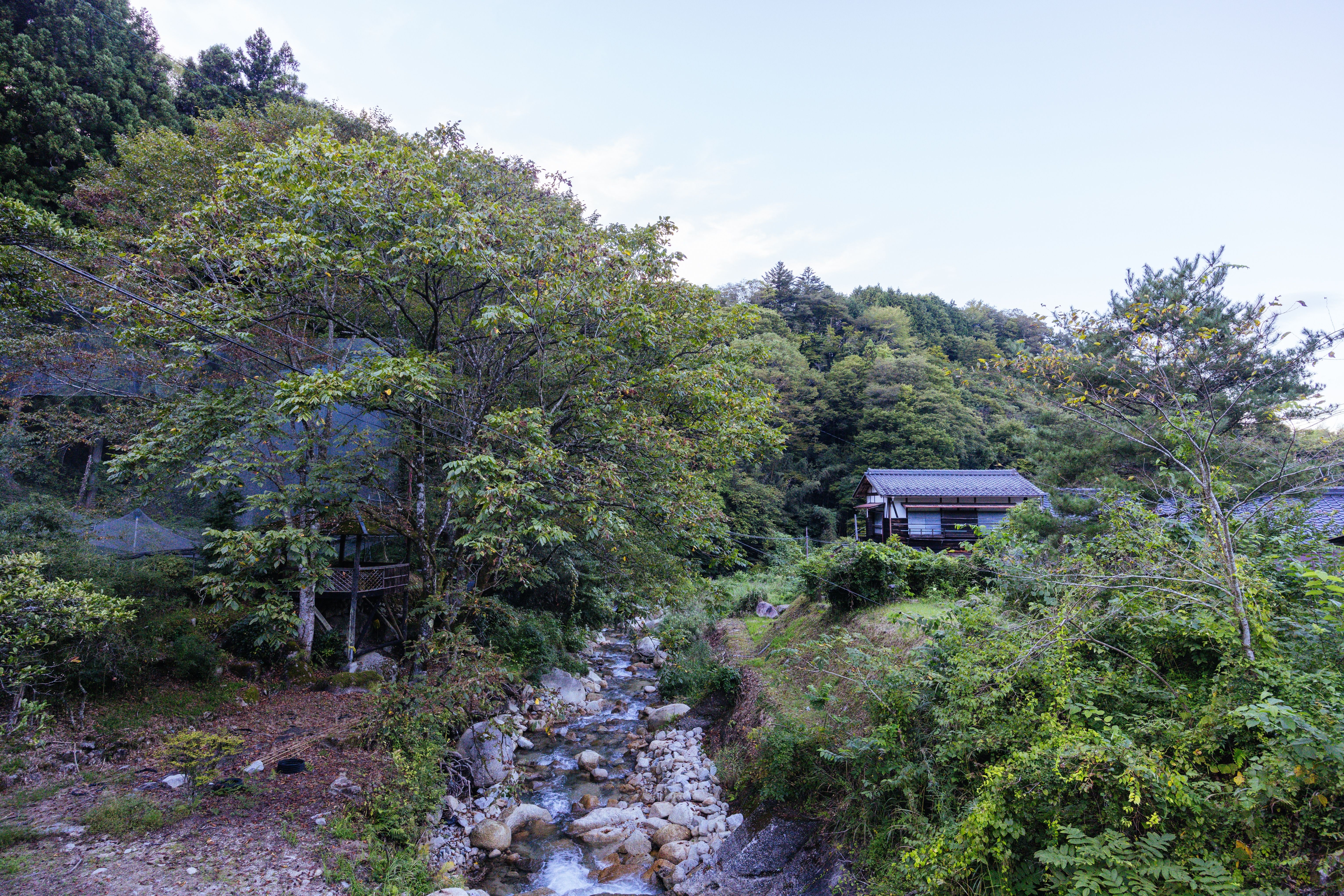 Magome-Tsumago Trail på Nakasendo Way med byer og vandrestier i Gifu, Japan.