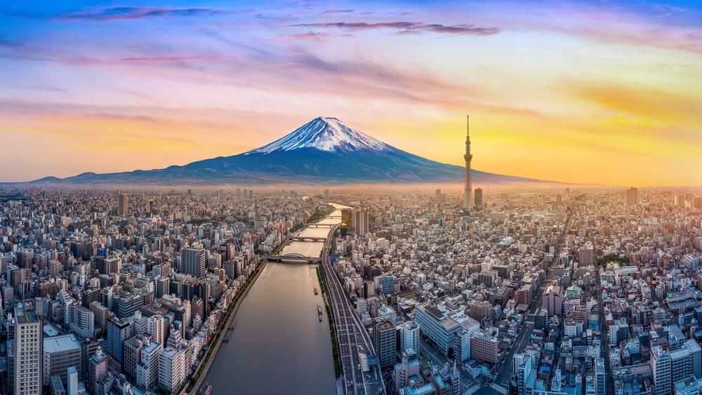 Tokyo skyline med udsigt til Mount Fuji, Japan