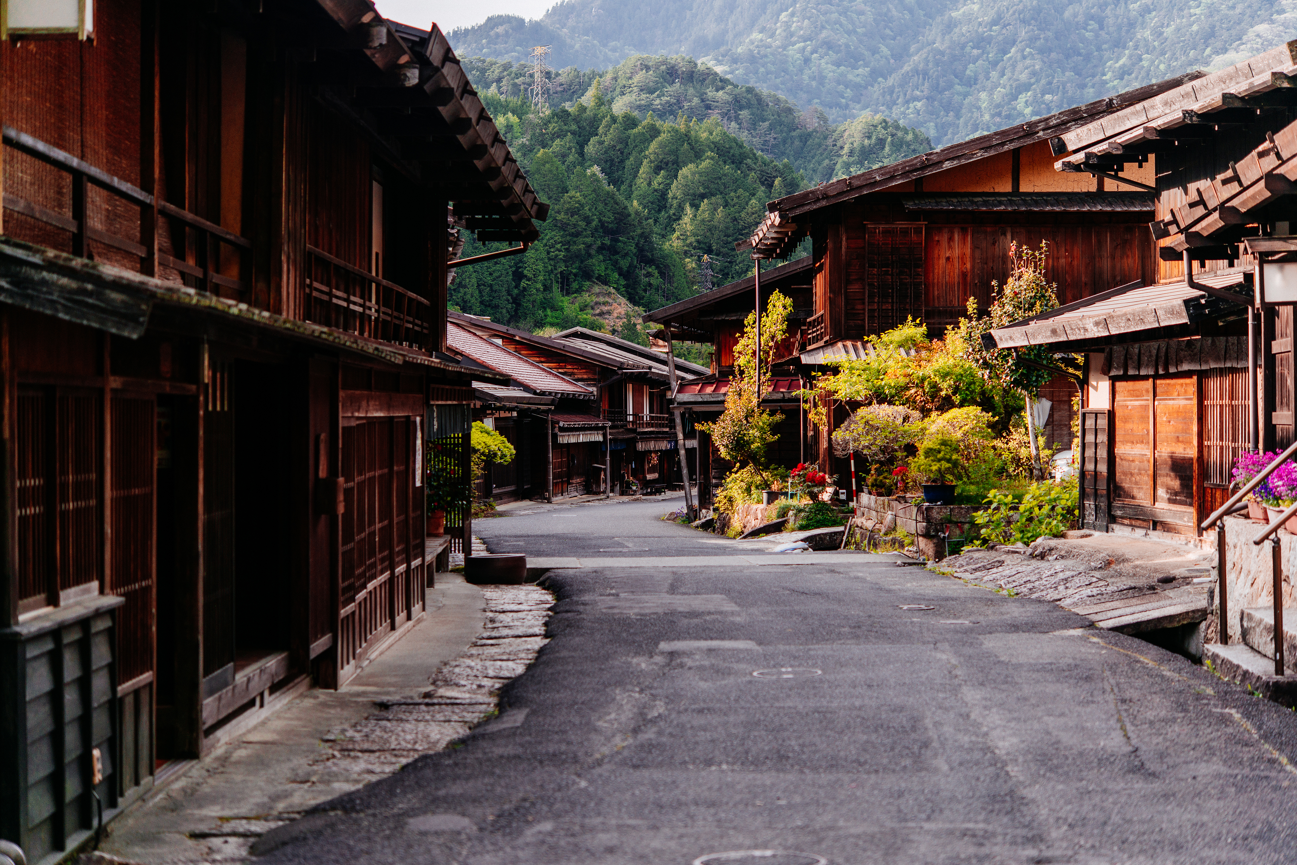 Udsigt over den traditionelle japanske landsby Tsumago.