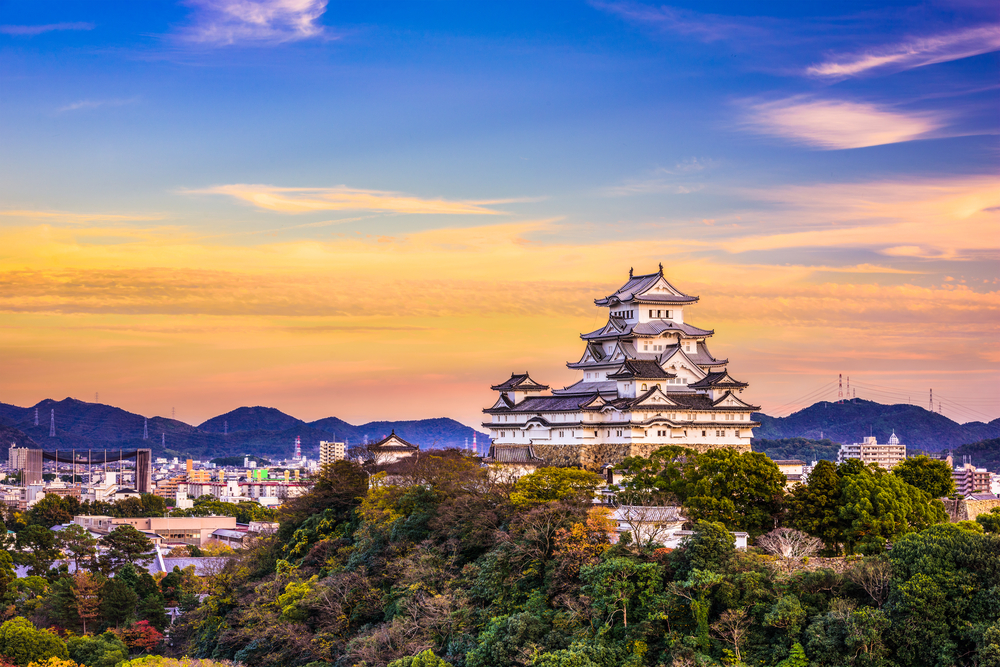 Himeji Slot i Japan, kendt som et af landets bedst bevarede og mest imponerende samuraiborge